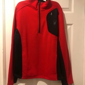 Red/black 1/4 zip core pullover sweater